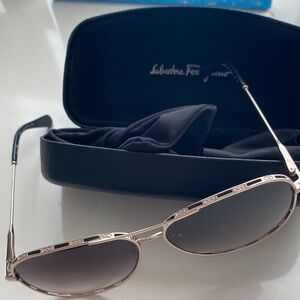Salvatore Ferragamo Gold Frame Sunglasses with Black Gradient Lenses
